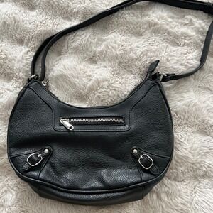 Wild Fable Faux Leather Black Moto Crescent Crossbody Bag Silver Hardware